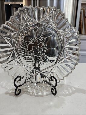 Vintage Indiana Glass Clear Fruit Pattern Plate with Scalloped Edge